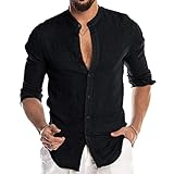 camicie uomo lino collo coreana Design: Camicia da uomo estiva per il tempo libero, slim fit, a maniche lunghe, leggera, da spiaggia, non ti deluderà.