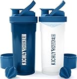 KICHLY 2 Pack Botella shaker proteinas con batidor Blenderball clásica (700 ml) - Tapa antiderrames con Envase de almacenamiento suplementos - Perfecto para Entrenamiento (Azul marino y Claro)