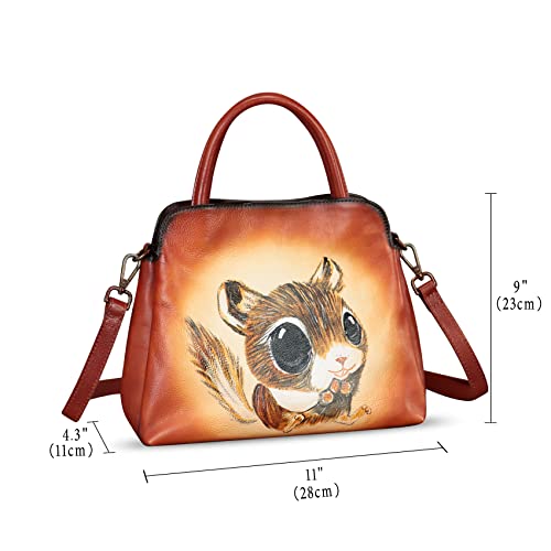 Image of Genuine Leather Handbag for Women Hand Painted Leather Top Handle Satchel Handmade Crossbody Purse