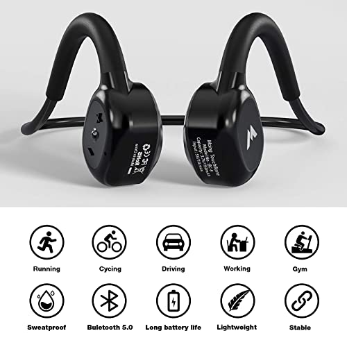 Moing Wireless Bone Conduction Headphones Bluetooth 5.0 Open Ear Sports Headset With Mic Sweatproof For Running, Bicycling, Hiking (Black) #TOP1