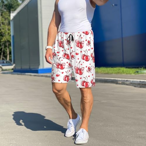 Mens Pajama Pants - Bow Cherry Print Cotton Pajama Shorts for Men Shorts Casual, Pj Bottoms Lounge3