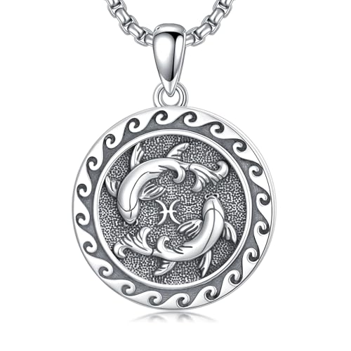 enjoylifecreative Fische Sternzeichen Halskette für Herren Damen 925 Sterling Silber Horoskop Pisces Anhänger Kette Geburtstag Astrologie Schmuck Geschenke für Männer Frauen