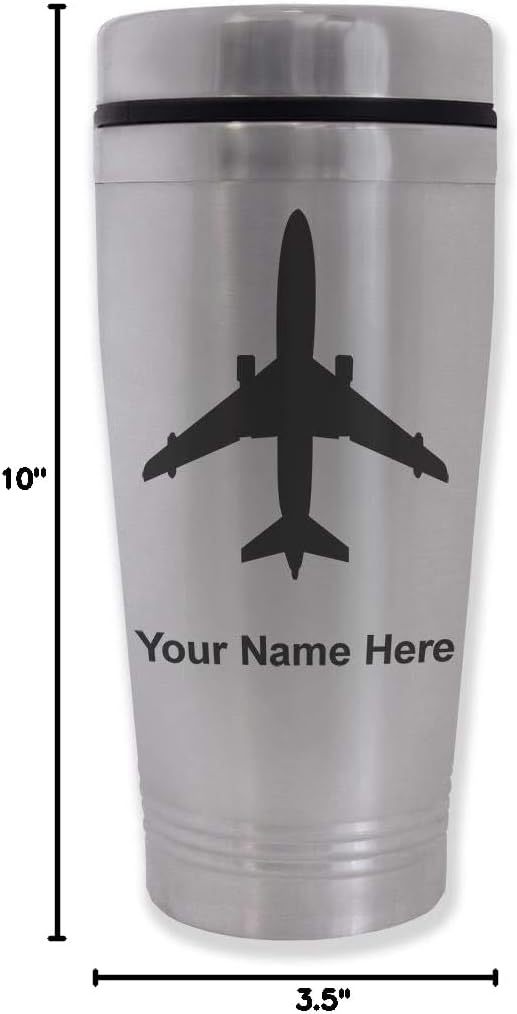 LaserGram 16oz Commuter Mug, Jet Airplane, Personalized Engraving Included