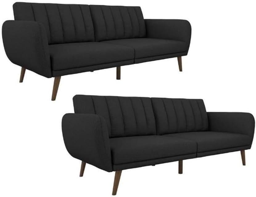 2 Piece Upholstered Linen Sleeper Sofa Set in Dark Gray
