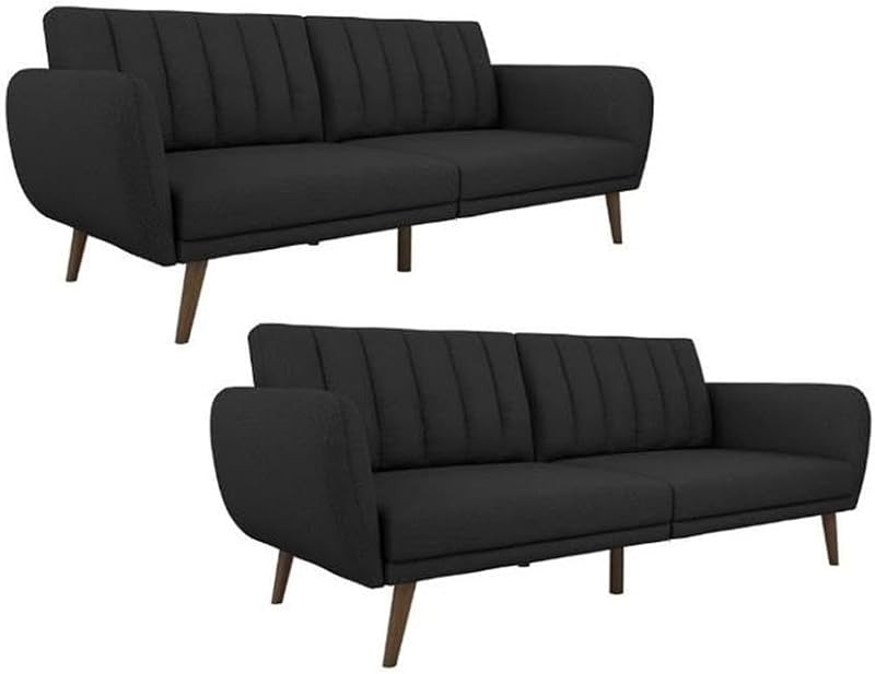 2 Piece Upholstered Linen Sleeper Sofa Set in Dark Gray