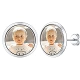FOCALOOK Personalised Photo Earrings for Women Ladies Girls Stainless Steel Round Stud Earrings Custom Picture Locket (Silver Color)