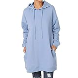Lulupi Damen Hoodie Lange Kapuzenpullover Longpullover Solid Lose Pullover Sweatshirt Herbst Winter Pulloverkleid Sweatkleid S-3XL