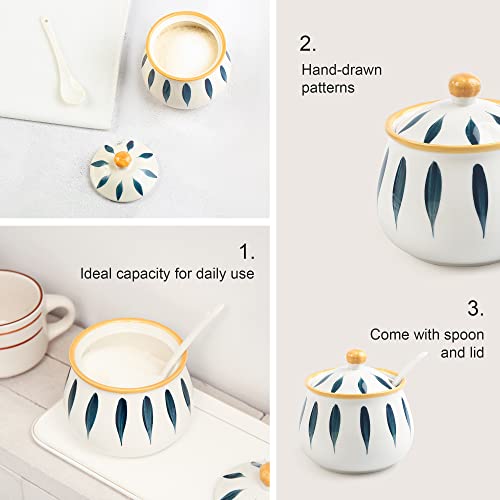 Porcelain Sugar Bowl with Lid and Spoon, 430ml Ceramic Sugar Container for Kitchen and Home, Farmhouse Sugar Jars for Coffee Bar (Leaf) - Image 5
