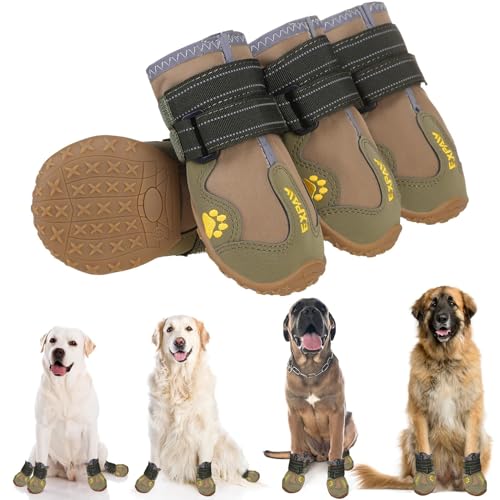 EXPAWLORER Anti-Slip Dog Shoes - 4PCS Waterproof Dog Boots with Reflective Straps for Outdoor Hiking, Dog Paw Protectors for Hot Pavement Winter Snow, Non Slip Dog Booties for Small Medium Large Dogs