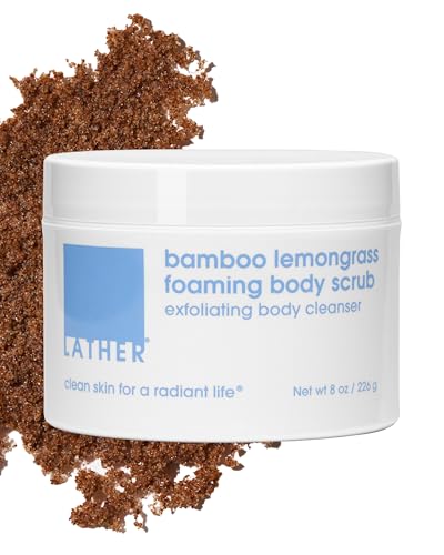 LATHER - Bamboo Lemongrass Foaming Body Scrub, 8 oz - Moisturizer & Exfoliating Body Scrub - Safe for Sensitive Skin - Almond Protein, Fruit, Aloe, Sea Salt - Vegan & Cruelty Free - Beauty & Skin Care