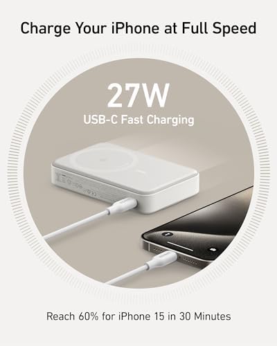 Image of Anker MagGo Power Bank, Qi2 Certified 15W Ultra-Fast MagSafe-Compatible Portable Charger, 10,000mAh Battery Pack with Smart Display and Foldable Stand, For iPhone 15 /14 /13 /12 Only(USB-C Cable Include)