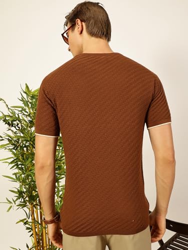 Image of Thomas Scott Men's | Textured | Half Sleeve | Slim Fit | 100% Cotton | Round Neck | Casual Tshirt