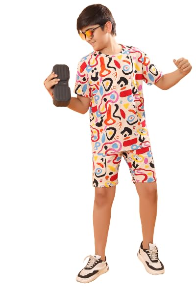 Image of Boys Halfsleeves Cotton Solid /Printed T-Shirt & Shorts Summer Co-ord Set /Clothing Set /Casual wear