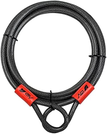 BV 15FT Security Steel Cable with Loops, Braided Steel Flex Cable, Bike Lock Cable 3/8 Inch, for U-Lock and Padlock