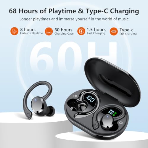 sprtoybat Wireless Earbuds for iPhone, 2026 New Bluetooth 5.4 Sports Over Ear Earbuds, 68Hrs Playtime LED Display, IPX7 Waterproof Ear Buds, ENC Noise Cancelling Mic for Running/Workout by sprtoybat - Used condition - Image 6