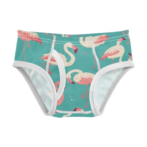 KLL Pink Flamingo Pattern on Green Background Little Boys Soft Briefs Cute Children Undies