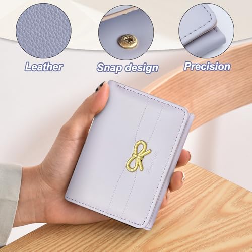 Women Wallet with Heart-Shaped ID Window and 7 Card Slots, Cute Wallet with Bow Simple Stylish Ladies Wallets (Purple)3