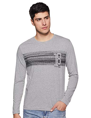Image of Van Heusen Men Athleisure Regular Fit T-Shirt - Cotton Rich - Crew Neck, Long Sleeve, Printed