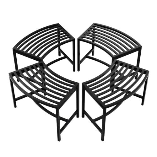 VINGLI Outdoor Metal Curved Bench Weatherproof Fire Pit Bench Set of 4 Heavy Duty Steel Backless Benches Metal Outside Seating for Garden Patio Plant Stand and Holder