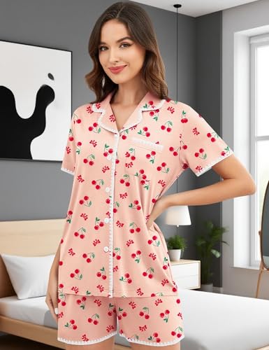 Image of SWOMOG Womens Button Down Pajamas Set Short Sleeve Sleepwear Bride Soft Pj Lounge Sets XS-3XL