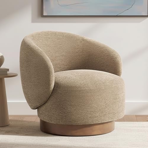 Image of KISLOT Swivel Accent Chair Modern Round Barrel Armchair with Upholstered Performance Fabric for Living Room Bedroom Waitingroom,1 Box,Brown