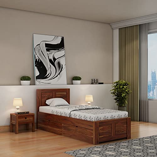 Image of WOODLAB Furniture Single Size Bed with Drawer Storage Wooden Single Cot Bed for Bedroom Home (Honey Finish)