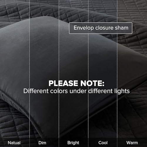 Comfort Spaces Kienna Quilt Set-Luxury Double Sided Stitching Design Summer Blanket, Lightweight, Soft, All Season Bedding Layer, Matching Sham, Black, Coverlet Twin/Twin XL(66"x90") 2 Piece