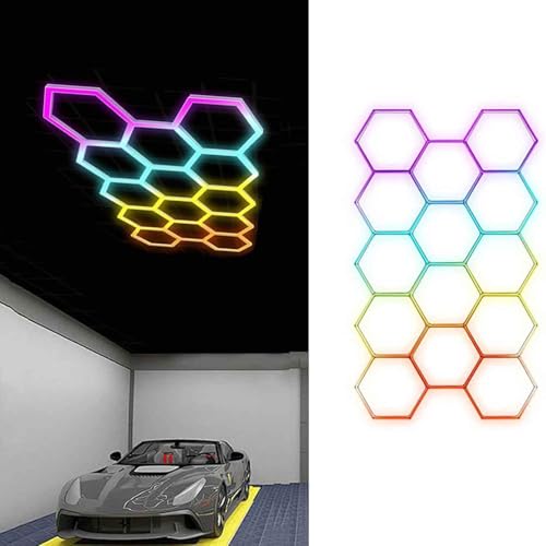 Luces LED hexagonales para garaje y taller pack de 14 paneles RGB