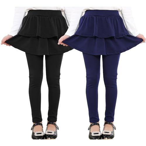 RieKet Calças de uniforme escolar para meninas, leggings atléticas quentes e elásticas com saia, 2 a