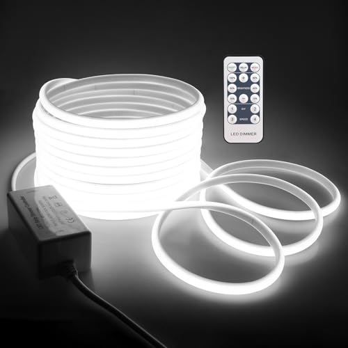 Samsion White COB Led Strip Lights 82FT Led Rope Lights Outdoor Waterproof for Patio Garden Building Commerical Decor Dimmable Flexible Cob Lights with Remote Daylight White 6000k 25M by Samsion - Used condition - CA$76.15