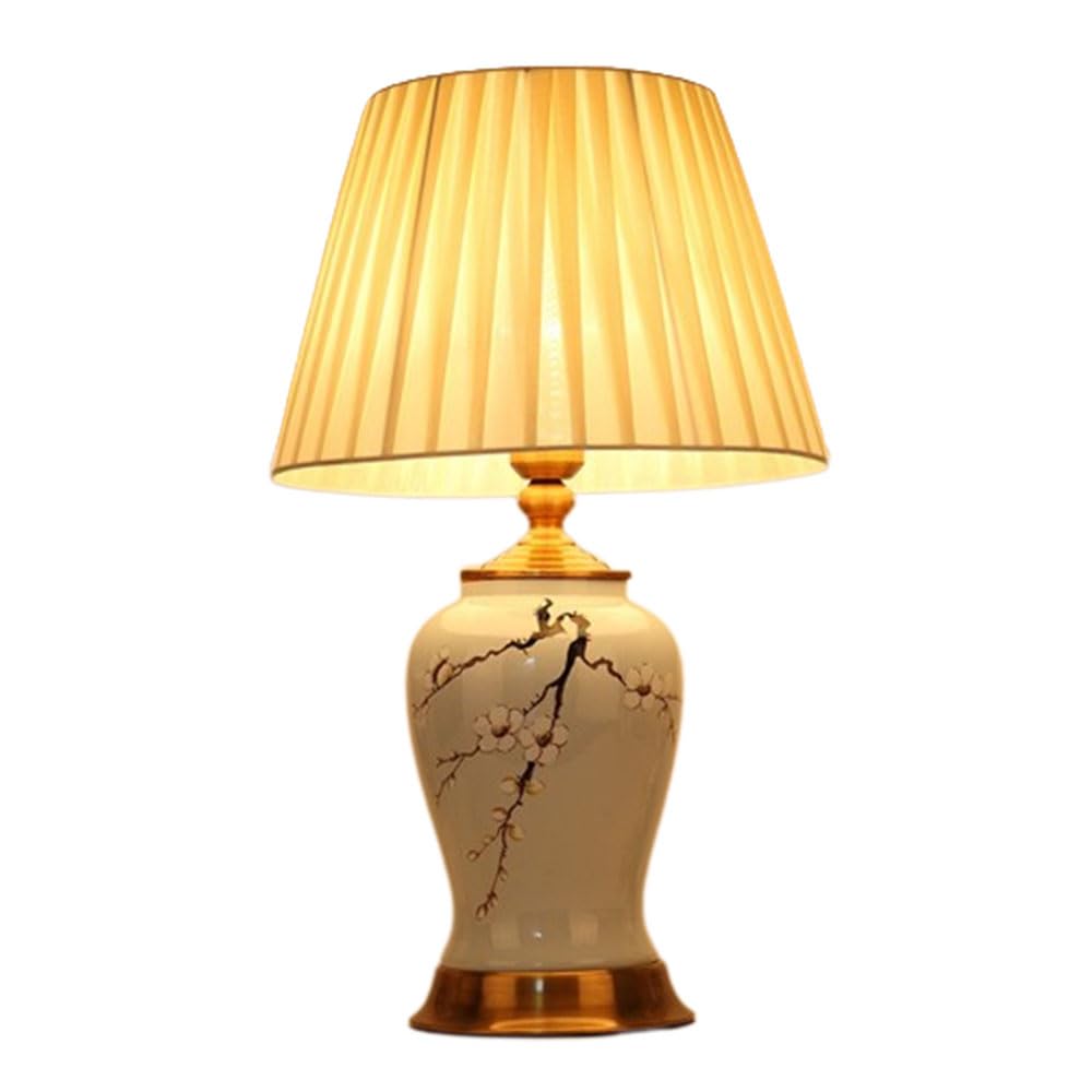 SGKOMN 21.2" Chinoiserie Ceramic Table Lamp Traditional Bedside Desk Nightstand Lamp With Flower And Bird Pattern For Bedroom Living Room Office College Bookcase-F