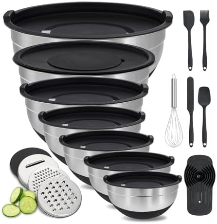 Set Di 5 Ciotole In Acciaio Inox Con Coperchio - Impilabili, Multiuso, Per Cucina, Miscele E Conservazione - Foto 4