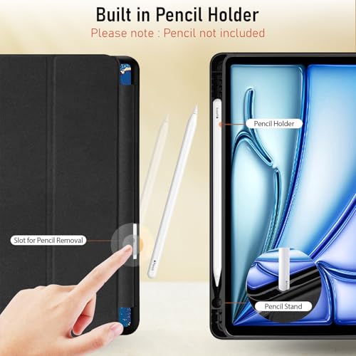 Image of Robustrion Case Cover for iPad Air 11 inch Cover M4 / M3 / M2 / iPad Air 5th Generation Cover /iPad Air 4th Generation with [Pencil Holder] for iPad Air 11 inch M4 M3 M2 /Air 4 5 10.9 inch - Marble Blue