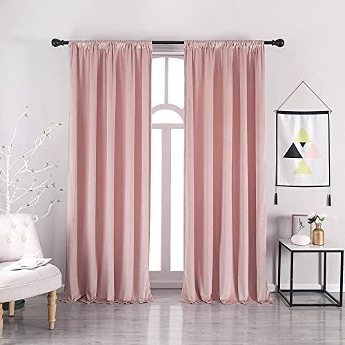 nanbowang Pink Velvet Curtains - 52"x 84" Soft Rod Pocket Thermal Insulated Window Treatment for Bedroom Living Room Light Filtering Drapes 2 Panels
