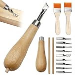 SNSYGN 2 Set Lino Cutting Tools, Wood Handle Lino Printing Kit with 2 Cleaning Brush, Linoleum Cutter Tools for Printmaking Wood Carving Sculpture and Handicrafts Projects