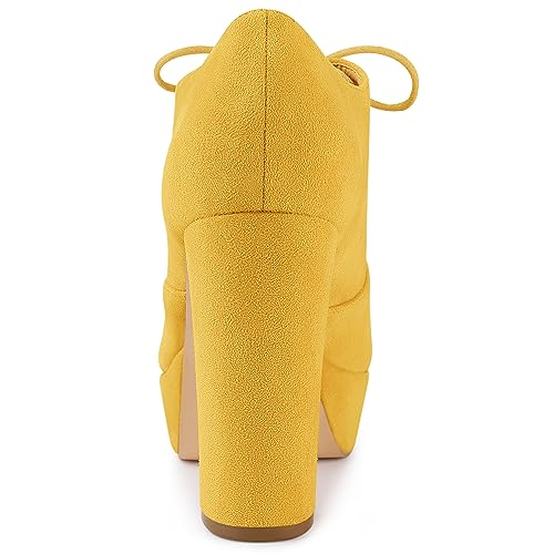 Allegra K Allegra K Women's Platform Chunky Heel Lace Up Yellow Booties 6 M US