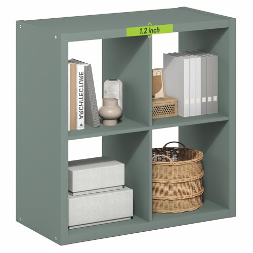 Furinno Cubicle Book Shelf, 4-Cube Bookshelf, Extra Thick Frame Reversible Bookcase with Open Back, 14.6" x 30" x 30", for Living Room, Bedroom, Home Office, Sage Green by Furinno - Used condition - US$58.04