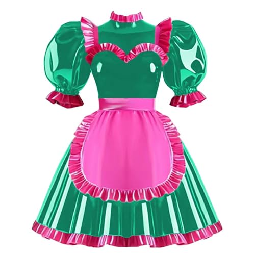 Robe de femme de chambre en cuir brillant et volants structurés