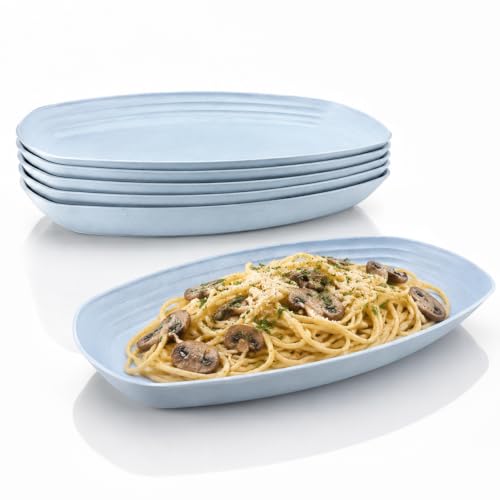Velicber 6 Piezas Platos De Plastico De 29.7cm, Ovalados Platos De Camping, Platos Plastico Duro Reutilizables, Irrompible, Para Camping, Picnic Y Hogar, Apto Para Lavavajillas Y Microondas - Azul