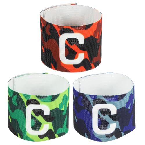 MECCANIXITY Soccer Captain Armband, Nylon Captain Arm Bands for Soccer Elastic Captain C Arm Band Sports Captain Armbands for Football Team Training Youth & Adult Orange/Green/Blue, Pack of 3