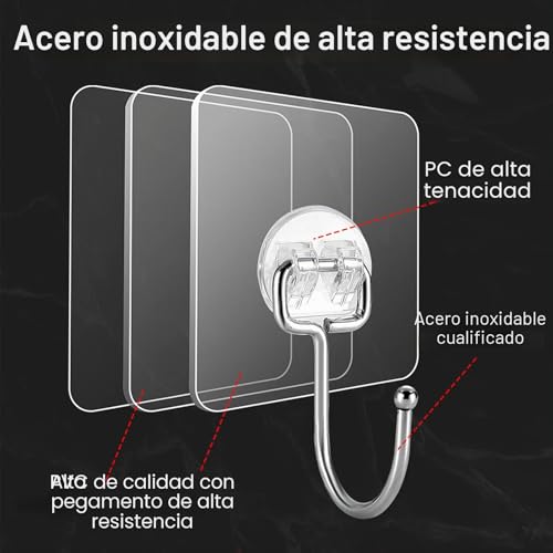 Miniatura 2 de Latoxcaa Ganchos Adhesivos Grandes Extra Fuertes Para Colgar, Resistencia Pesada 20 Kg Máx , 10 Unidades Ganchos Transparentes Y Desmontables, Impermeables Y Antióxido, Autoadhesivos Para Baño