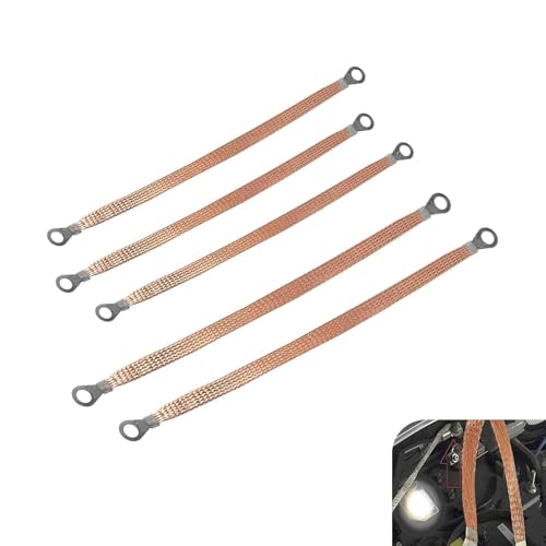 wipcowi 5 PCS Automotive Engine Grounding Strap, Flexible Flat Copper Braided Grounding Cable Straps, Tensile-Resistant High Conductivity Ground Wire, Universal Car Heavy-Duty Accessories (Rose Gold)