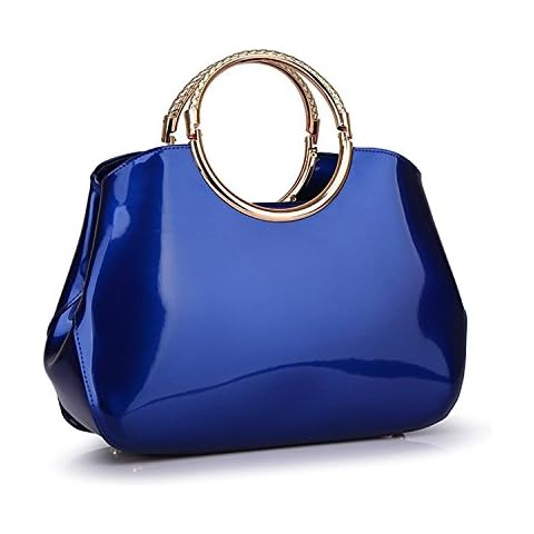 Mn&Sue Lady Boutique Bright Color Glossy Shine Patent Leather Top Handle Purse Evening Handbag for Women Cover