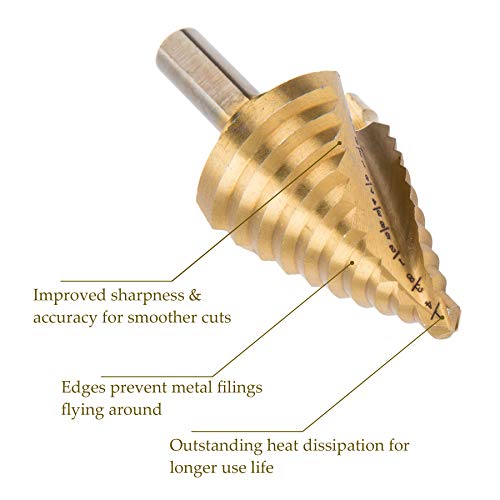 CO-Z HSS 5PCS Titanium Spiral Grooved Step Drill Bit Set with Automatic Center Punch, Unibit Drill Bits Set for Sheet Metal with Aluminum Case, Multiple Hole Stepped up Bits for DIY Lovers
