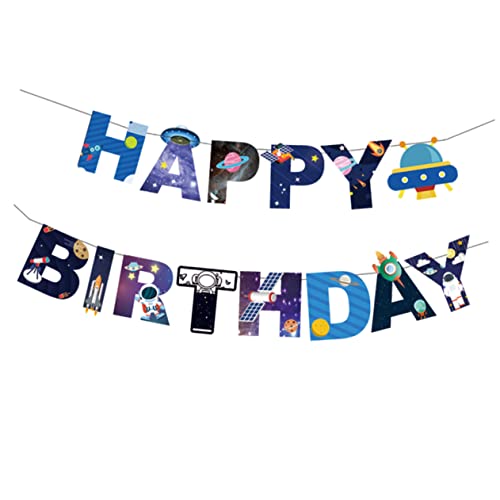 Abaodam Bannière Joyeux Anniversaire à Suspendre Guirlande De Fête Anniversaire Bannière Astronaute Cosmique Pour Fête Garçon Fille