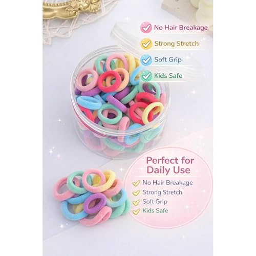 Image of Frescorr (100 pcs) Baby Hair Ties | Soft No-Damage Premium Elastic Mini Rubber Bands for girls | Strong Stretch Ponytail Holders | Daily Use Hair Accessories | (Pastel)