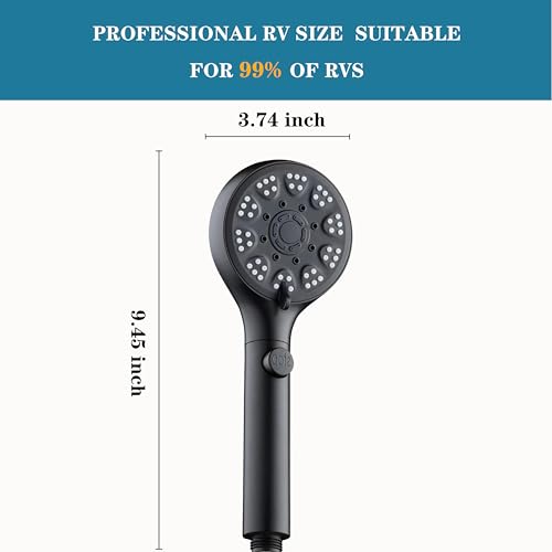 RV shower head with hose, High Pressure handheld Shower Head with ON OFF Switch, 5 Spray Modes for RV Camper, Water Saving Pause button, Adjustable Self-adhesive Holder (Black) by Kuspecta - Image 6
