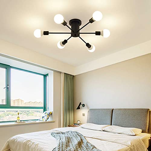 Lampes de plafond Sputnik à 6 têtes éclairage en métal noir E27 - 2