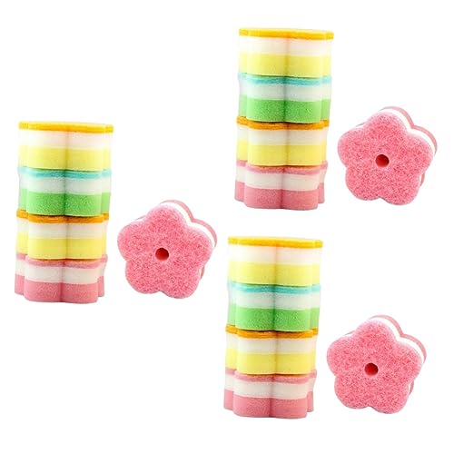 NIYANGLE 30 Pièces à récurer en éponge torchons éponge Cuisine pour Laver la Vaisselle Tampon à récurer épurateur Forme de Fleur Chiffon Boule de Nettoyage