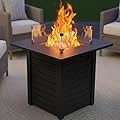 Maison Backyards 28 Inch Outdoor Propane Gas Fire Pit,50,000 BTU Gas Firepit Table with Steel Lid,304 Stainless Steel H-Burner,Lava Rocks and Wind Guard,Fire Pits for Outside Patio Deck Garden,Black